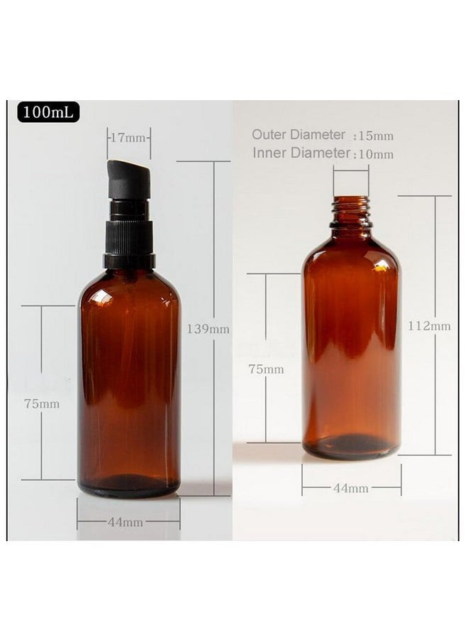 ericotry 3Pcs 100Ml / 3.34Oz Empty Refillable Amber Glass Cosmetic Pump Press Lotion Bottles Makeup Sample Packing Cream Lotion Bath Shower Conditioner Storage Container Dispenser Vial Pot  - Image 2