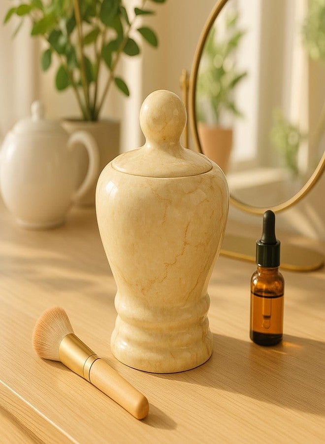 Creative Home Natural Champagne Marble Aladdin Collection Cotton Ball Swab Holder, Bathroom Countertop Storage Jar Container Organizer - Image 3
