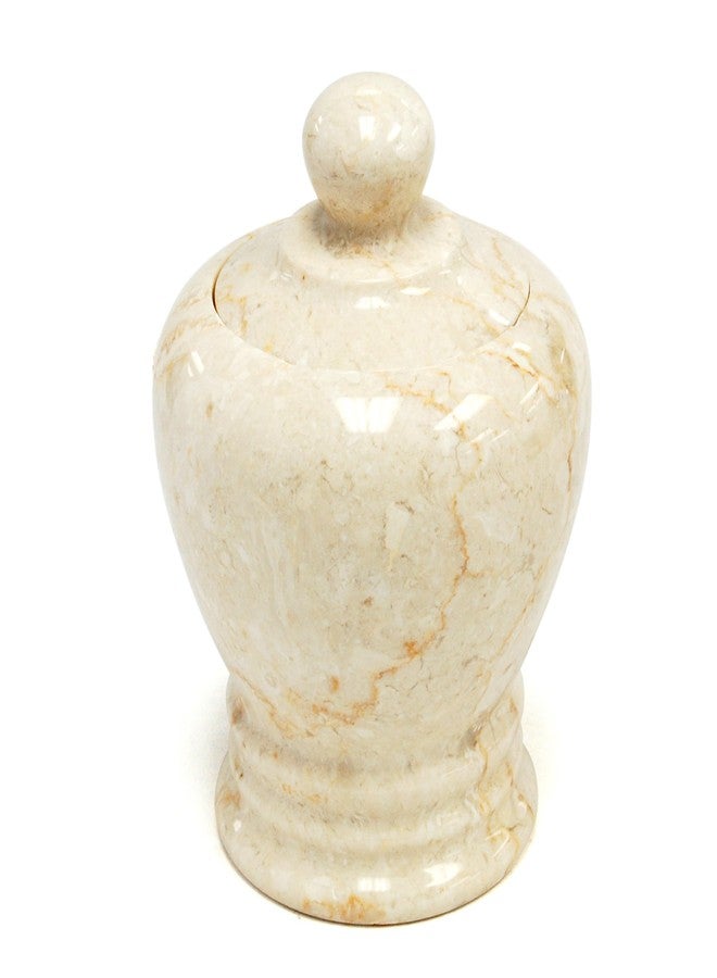 Creative Home Natural Champagne Marble Aladdin Collection Cotton Ball Swab Holder, Bathroom Countertop Storage Jar Container Organizer - Image 1