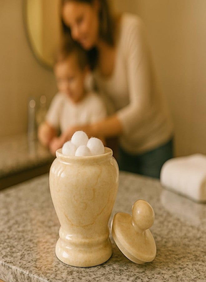 Creative Home Natural Champagne Marble Aladdin Collection Cotton Ball Swab Holder, Bathroom Countertop Storage Jar Container Organizer - Image 5