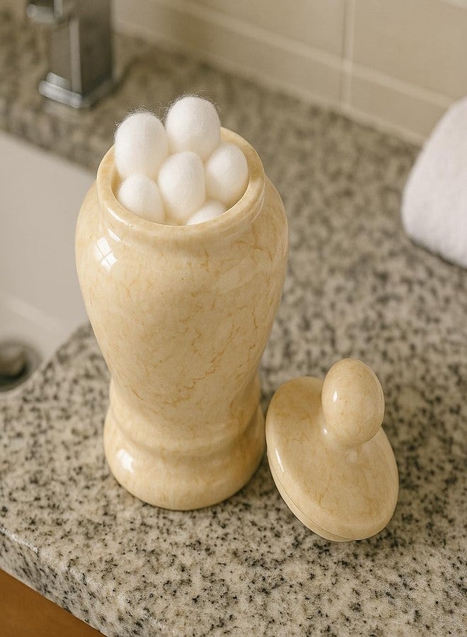 Creative Home Natural Champagne Marble Aladdin Collection Cotton Ball Swab Holder, Bathroom Countertop Storage Jar Container Organizer - Image 4