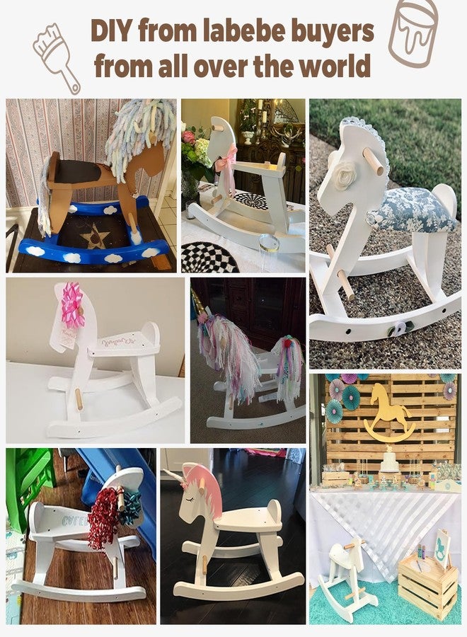 labebe - Wooden Rocking Horse, Baby Wooden Ride On Toys for 12M+, White Rocker Toy with Removable Fence, Toddler Riding Toy Indoor/Outdoor, Nursery Birthday Gift - Image 2