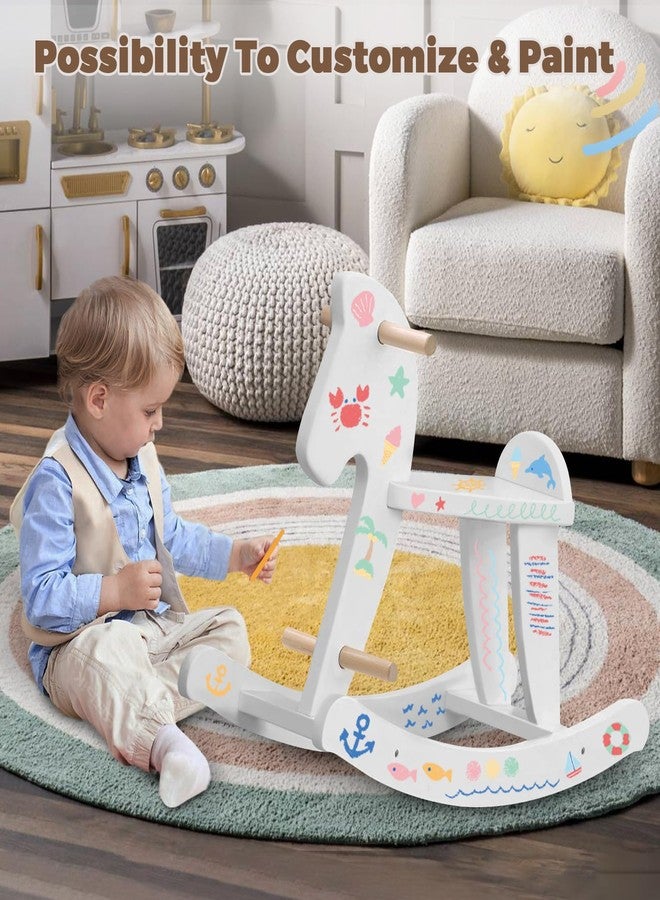 labebe - Wooden Rocking Horse, Baby Wooden Ride On Toys for 12M+, White Rocker Toy with Removable Fence, Toddler Riding Toy Indoor/Outdoor, Nursery Birthday Gift - Image 3