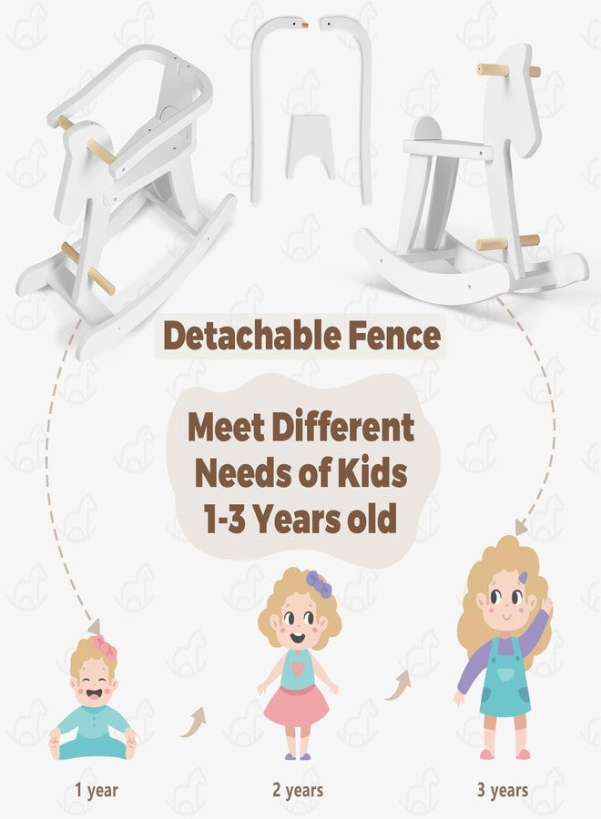 labebe - Wooden Rocking Horse, Baby Wooden Ride On Toys for 12M+, White Rocker Toy with Removable Fence, Toddler Riding Toy Indoor/Outdoor, Nursery Birthday Gift - Image 5