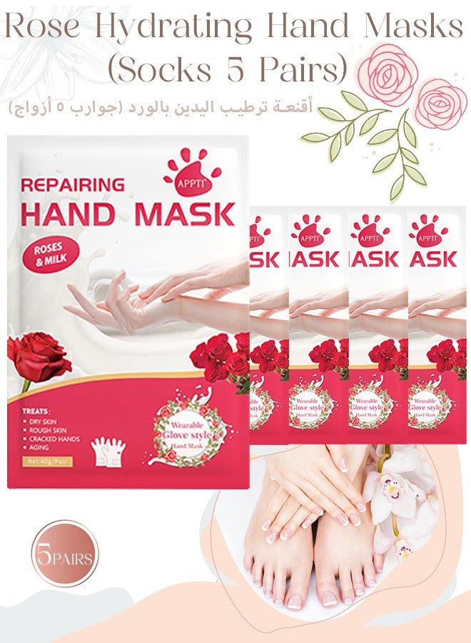 APPTI Hand Peel Mask With Rosa For Dry Cracked Hand 5 Pack-Exfoliating Hand Mask, Natural Exfoliator For Dead Skin,Callus,Repair Rough Hand For Men Women-Repairs Hands & Removes Dead Skin For Soft Hand - Image 1