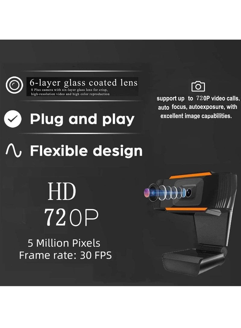 كاميرا ويب FHD 720P مع ميكروفون للكمبيوتر واللاب توب ومكالمات الفيديو والمؤتمرات (720 بكسل)، أسود - Image 5