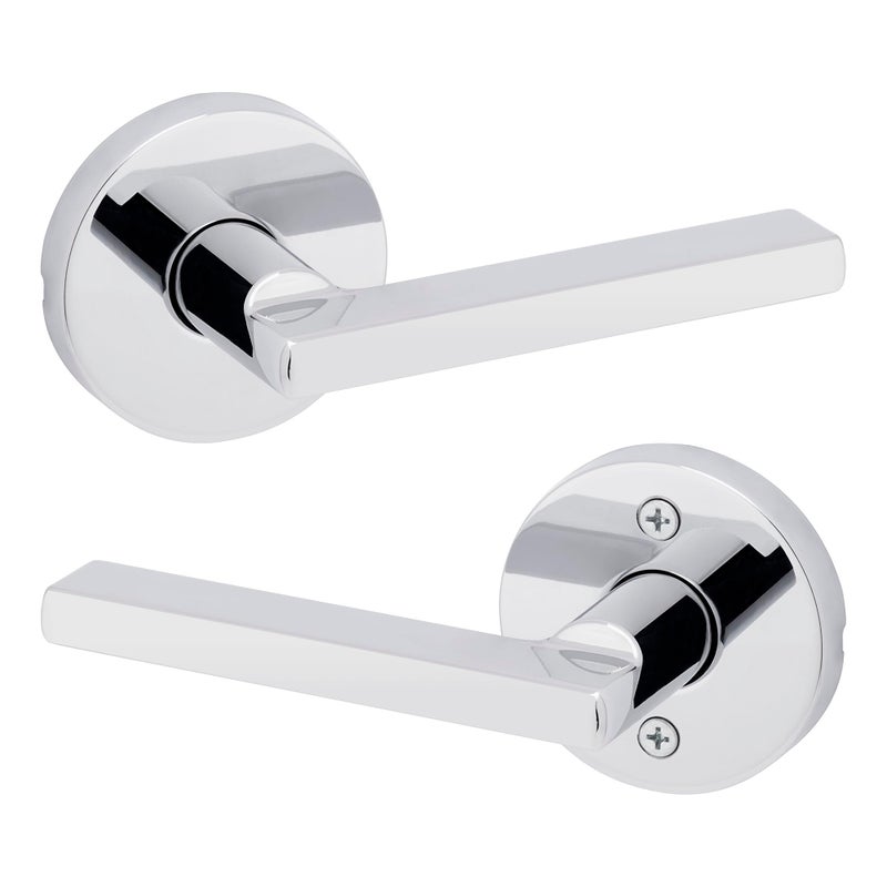 كويكسيت مقبض باب دائري من Kwikset Halifax للممرات الداخلية، مناسب لأبواب الخزائن والممرات، غير قابل للقفل، مصنوع من الكروم المصقول مع حماية Microban - Image 1