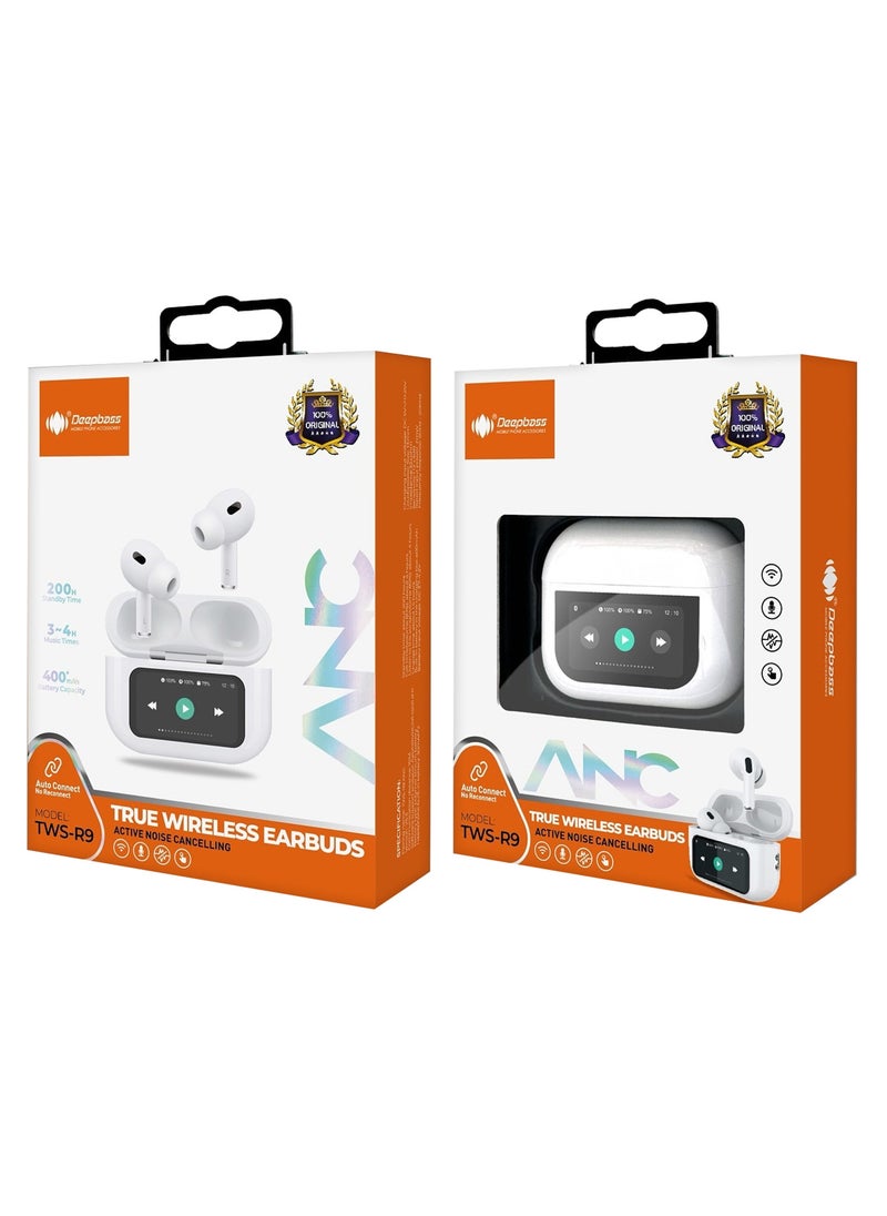 Deepbass - TWS-R9 True Wireless Earbuds – ANC+ENC, Touch Control, Long Battery Life - White - Image 1
