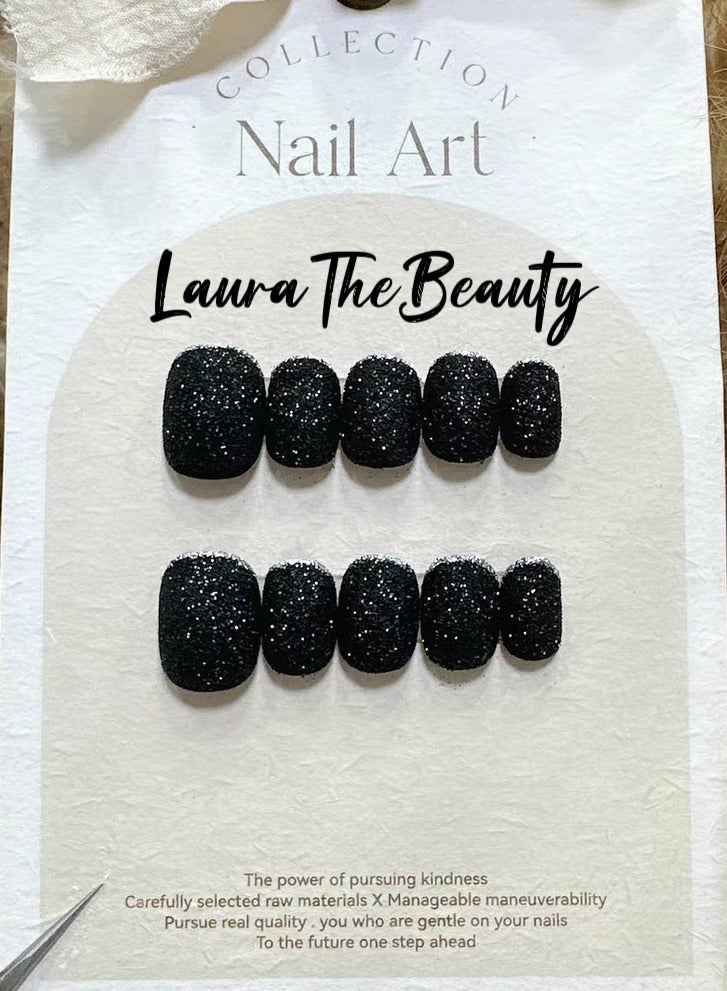 LauraTheBeauty 10 Pcs Rhinestone Nail Art False Nails Short Square Fake Nails Press on Nails with Wearing Tools - Image 1