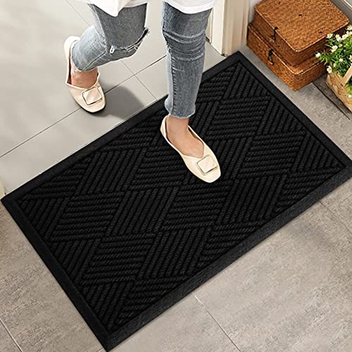 HIYARD Durable Front Door Mat Absorbent Muddy Dirt Resist Welcome Door Mats Outdoor Indoor Stain and Fade Resistant NonSlip Rubber Backing Low Profile Doormat for Entryway 3017 Black