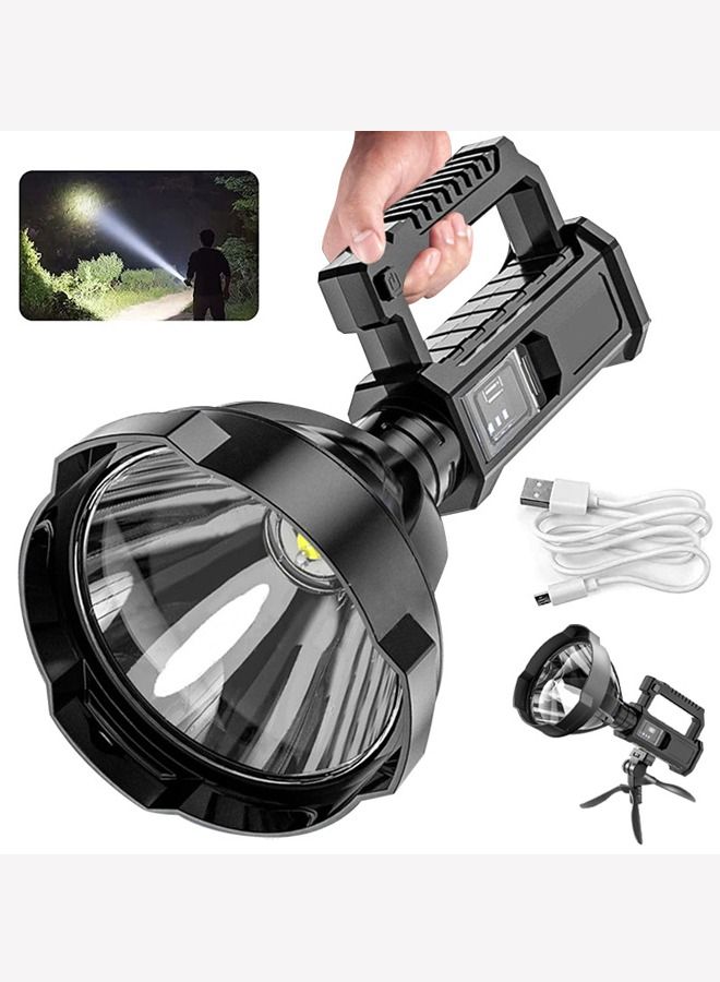 عربست شعلة أضواء كاشفة قابلة لإعادة الشحن ، شعلة تكتيكية محمولة LED Super Bright P70 عالية التجويف ، 4 أوضاع سطوع ومصباح كشاف كبير مقاوم للماء IPX6 مع مخرج USB وحامل ثلاثي القوائم قابل للطي للتخييم / الصيد  - Image 1