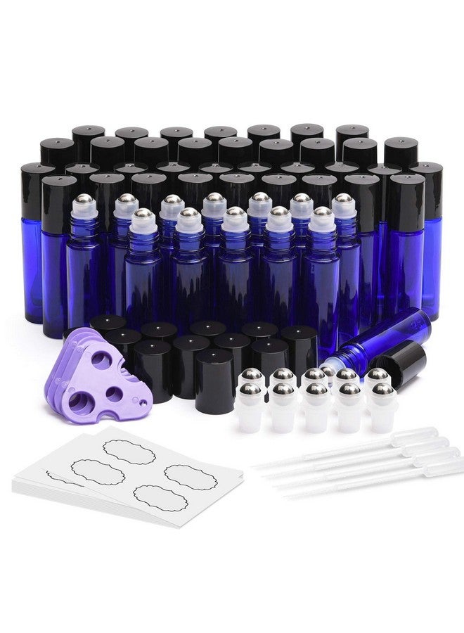 ULG Essential Oil Roller Bottles 48 Pack 10Ml Cobalt Blue Glass Empty Bottles With Stainless Steel Roller Balls (10 Extra Roller Balls, 4 Openers, 4 Droppers, 48 Waterproof Labels) - Image 1