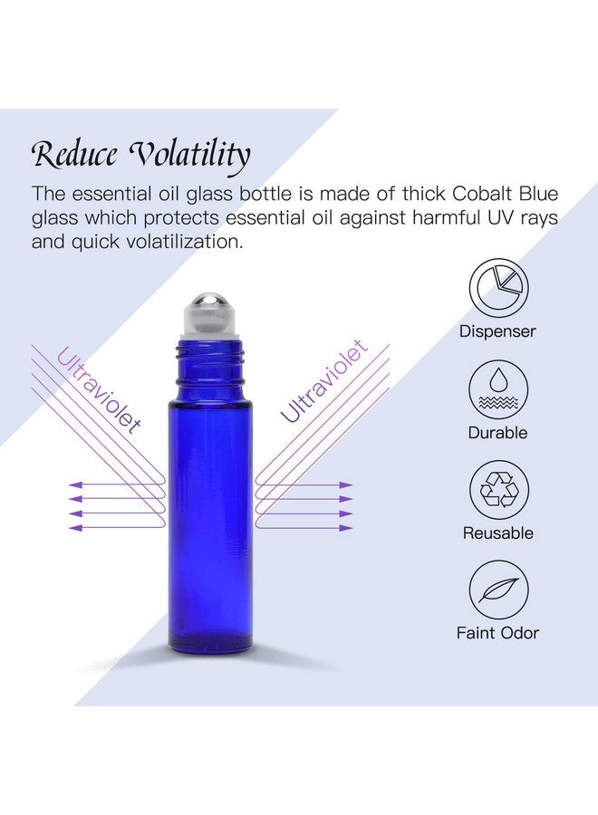 ULG Essential Oil Roller Bottles 48 Pack 10Ml Cobalt Blue Glass Empty Bottles With Stainless Steel Roller Balls (10 Extra Roller Balls, 4 Openers, 4 Droppers, 48 Waterproof Labels) - Image 2