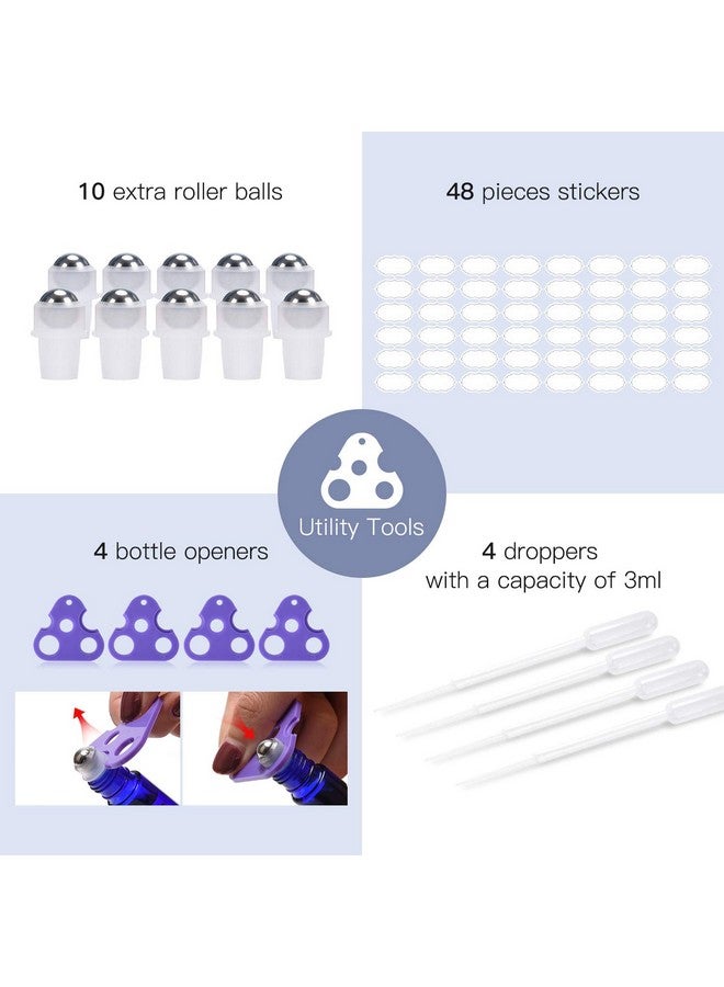 ULG Essential Oil Roller Bottles 48 Pack 10Ml Cobalt Blue Glass Empty Bottles With Stainless Steel Roller Balls (10 Extra Roller Balls, 4 Openers, 4 Droppers, 48 Waterproof Labels) - Image 5