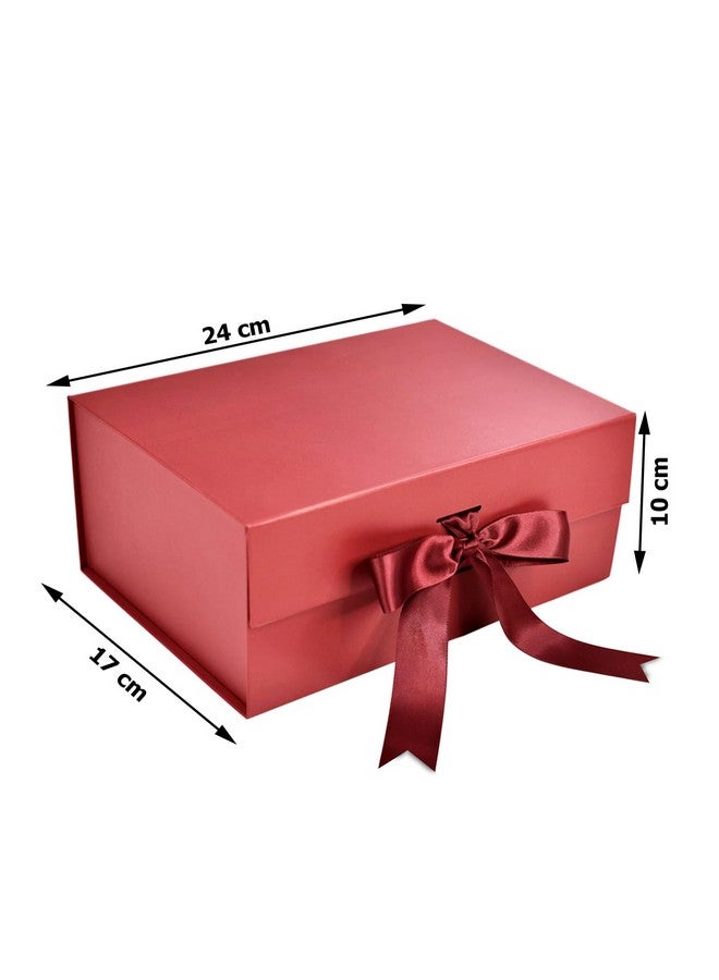 Aakriti Maroon Foldable Rakhi Gift Box Empty Gift Box with Satin Ribbon, Multipurpose Hamper Box Holds upto 5 kg Reuse Gift Boxes for Gift Packing (Medium 24 x 17 x 10 cm, Maroon Matte Finish 5Pcs) - Image 2