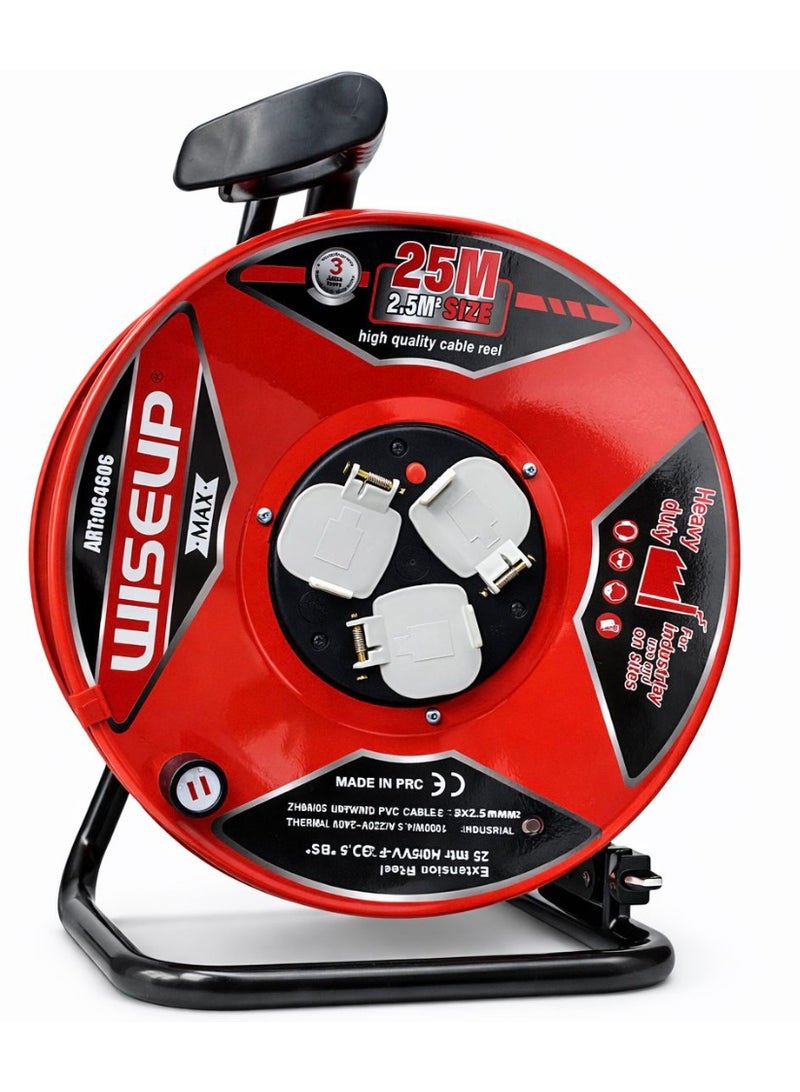 WISEUP Heavy Duty Cable Reel 25M / 50M – 2.5mm Copper Cable – Multi Socket Extension – Industrial & Home Use - Image 3