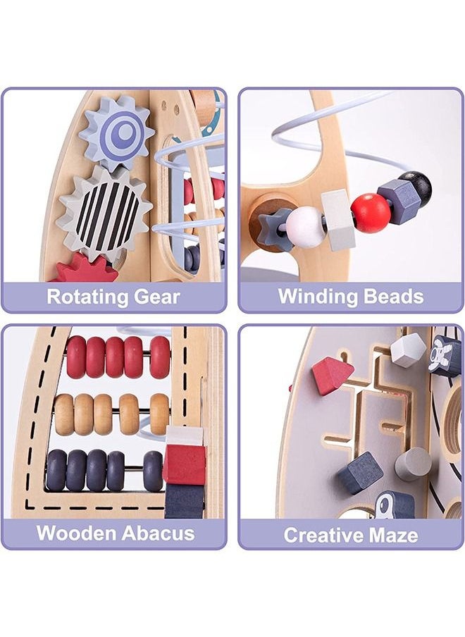 BAYBEE - Baybee 4 in 1 Wooden Activity Rocket Cube Toy for Kids Educational Toy with Rotating Gears Abacus Beads And Maze Montessori Learning Toys Preschool Activity Center Toys for Boys Girls 1 Years - Image 1