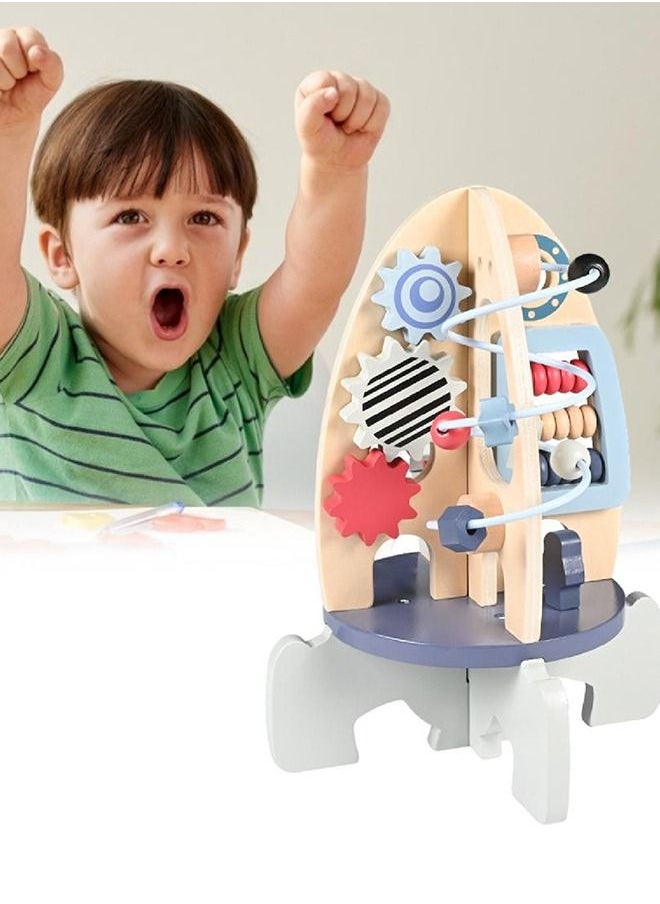 BAYBEE - Baybee 4 in 1 Wooden Activity Rocket Cube Toy for Kids Educational Toy with Rotating Gears Abacus Beads And Maze Montessori Learning Toys Preschool Activity Center Toys for Boys Girls 1 Years - Image 1