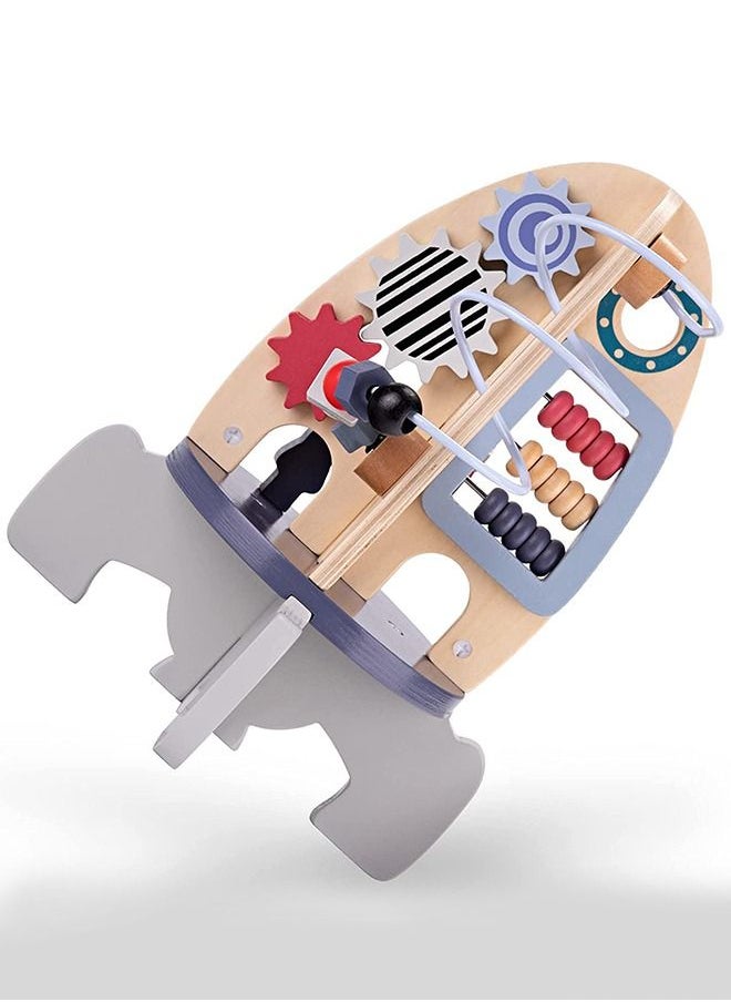 BAYBEE Baybee 4 in 1 Wooden Activity Rocket Cube Toy for Kids Educational Toy with Rotating Gears Abacus Beads And Maze Montessori Learning Toys Preschool Activity Center Toys for Boys Girls 1 Years  - Image 2