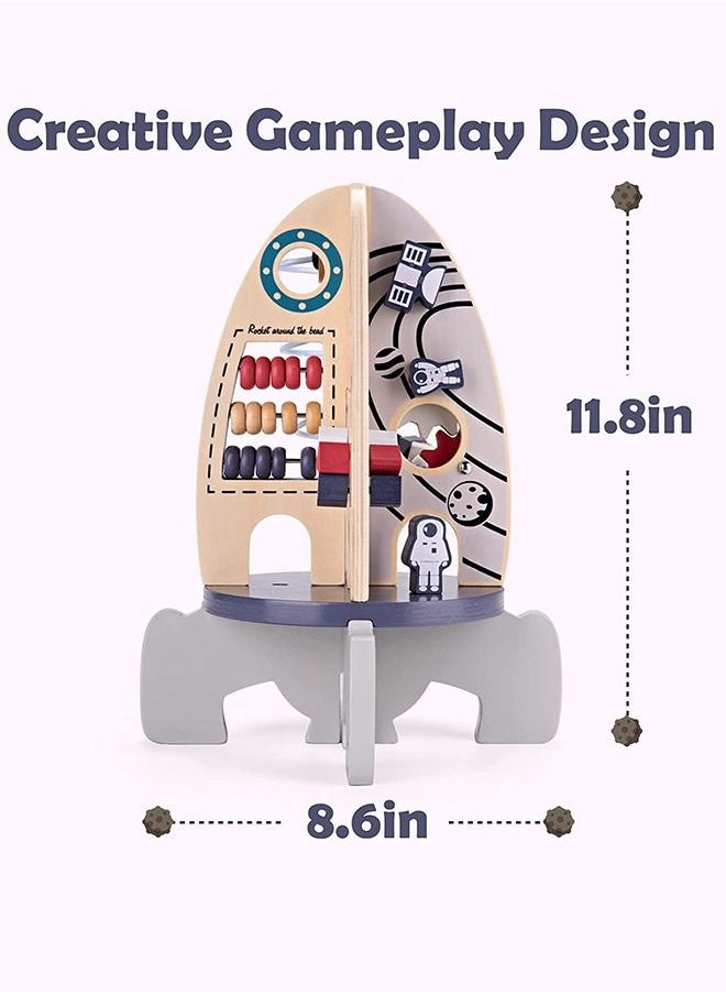 BAYBEE Baybee 4 in 1 Wooden Activity Rocket Cube Toy for Kids Educational Toy with Rotating Gears Abacus Beads And Maze Montessori Learning Toys Preschool Activity Center Toys for Boys Girls 1 Years  - Image 4