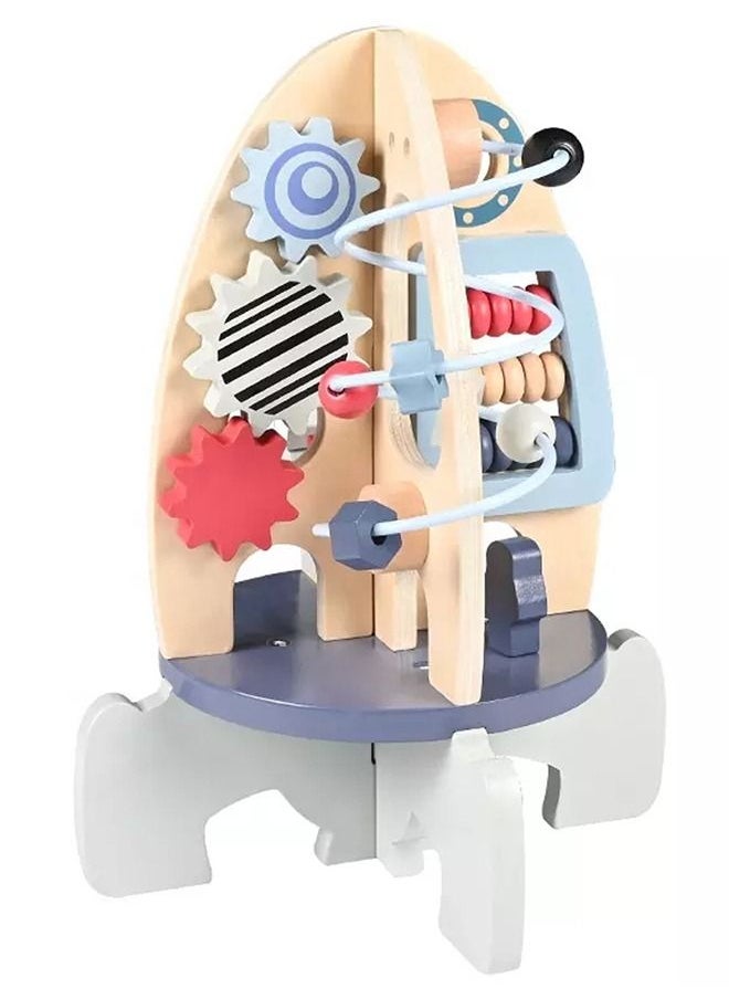 BAYBEE Baybee 4 in 1 Wooden Activity Rocket Cube Toy for Kids Educational Toy with Rotating Gears Abacus Beads And Maze Montessori Learning Toys Preschool Activity Center Toys for Boys Girls 1 Years  - Image 1