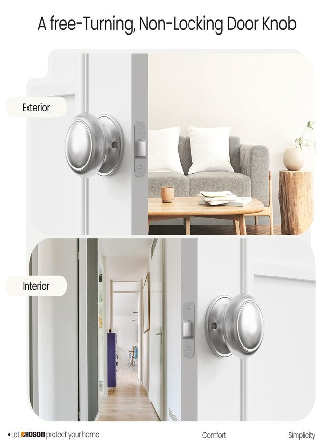 HOSOM Passage Door Knob, Satin Nickel Door Knobs Keyless Doorknobs for Interior Doors, Hallway, Closet and More, No Locking Door Handle, 1 Pack - Image 4