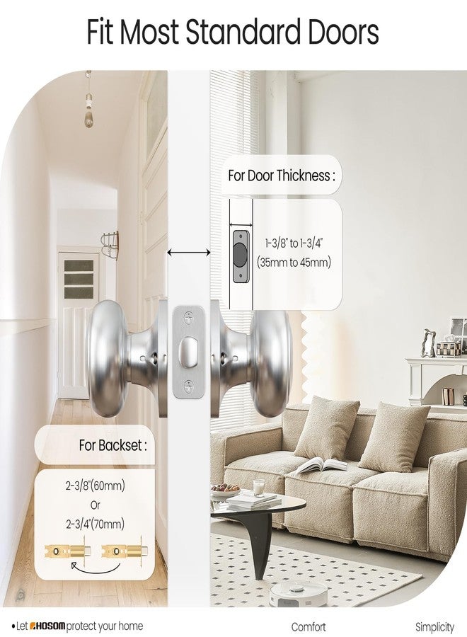 HOSOM Passage Door Knob, Satin Nickel Door Knobs Keyless Doorknobs for Interior Doors, Hallway, Closet and More, No Locking Door Handle, 1 Pack - Image 2