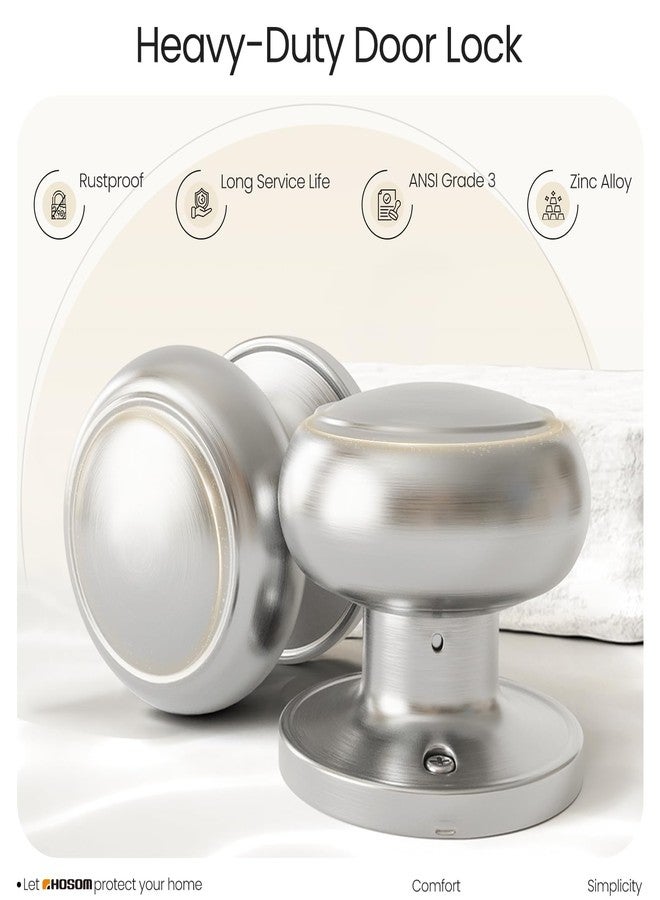 HOSOM Passage Door Knob, Satin Nickel Door Knobs Keyless Doorknobs for Interior Doors, Hallway, Closet and More, No Locking Door Handle, 1 Pack - Image 5