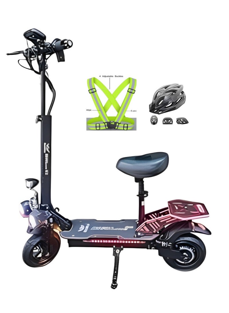 ROHAN WINGS S2A Tall Kick Scooter 2024-2000W Motor & 48V 13Ah Battery | 25-30km Mileage | Full Foldable Design | Bluetooth Speaker & Removable Seat | Black Color | Includes Free Gifts: Helmet & Vest - Image 1