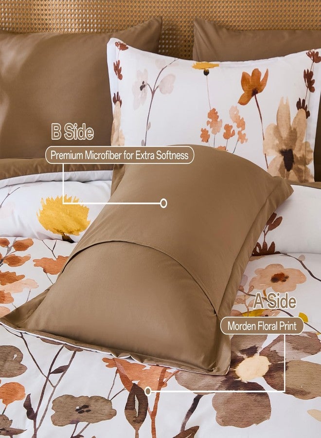 Anibedding 8Pieces Queen Comforter Set, Brown Watercolor Floral Queen Size Bed in a Bag Comforter Set with Pillowcase, Sheets for All Season - Image 5