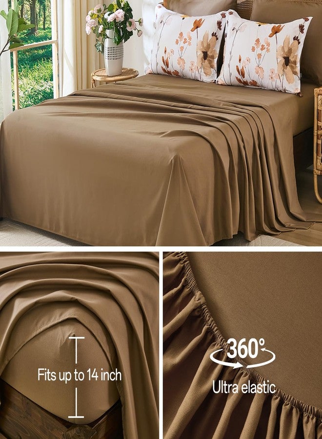 Anibedding 8Pieces Queen Comforter Set, Brown Watercolor Floral Queen Size Bed in a Bag Comforter Set with Pillowcase, Sheets for All Season - Image 4