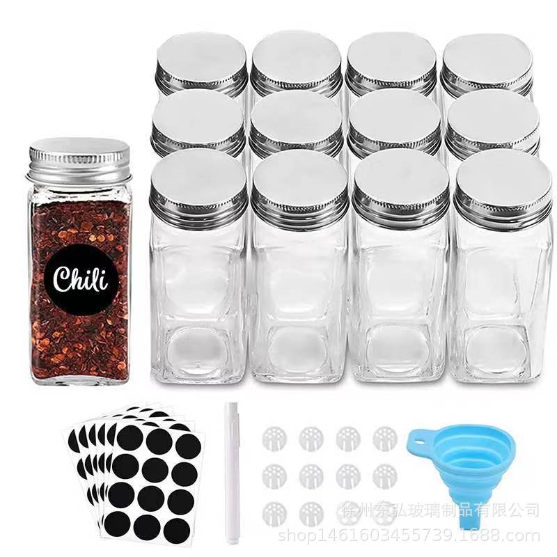 Square Salt Shaker Kitchen Seasoning Jar Chili Jar Seasoning Bottle Seasoning Bottle Combination Set Acacia Wood Glass Seasoning Jar - Image 4