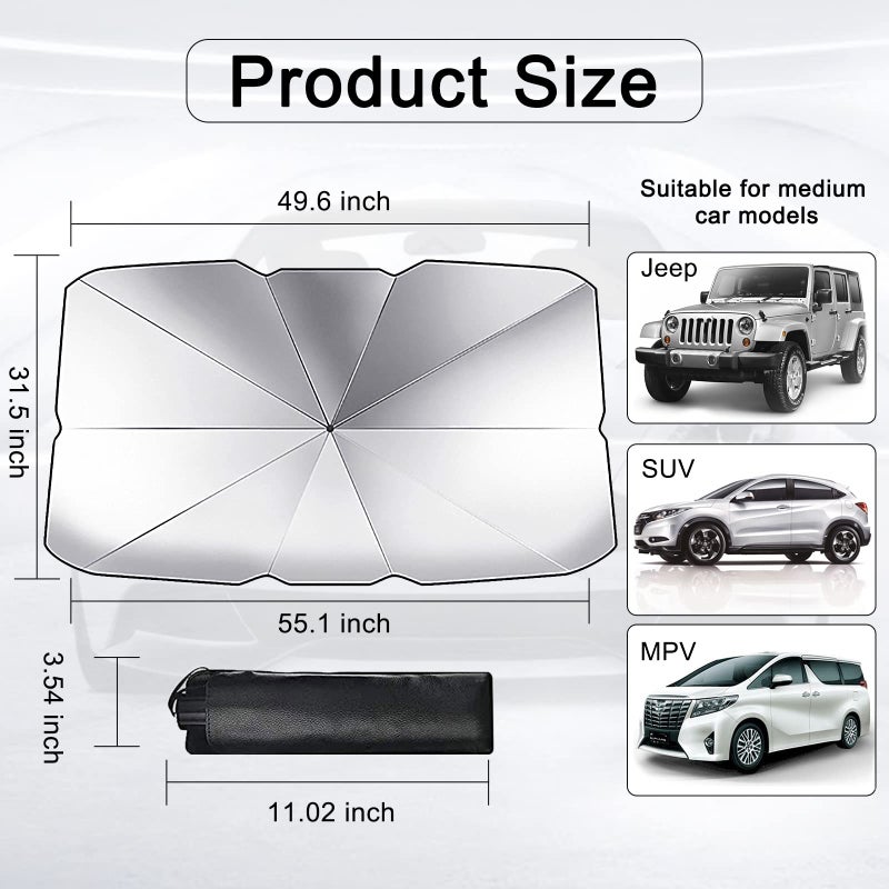 Ajxn Car Windshield Sun Shade Umbrella UV Protection Foldable Sun Shield Shade Large 55x 31 - Image 4