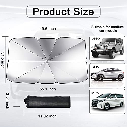 Ajxn Car Windshield Sun Shade Umbrella UV Protection Foldable Sun Shield Shade Large 55x 31 - Image 3