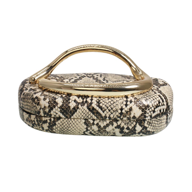 DEBIMY Women Woven PU Leather Clutch Box Metal Handle Evening Bag Trendy Leather Handbag Weave Shoulder Purse for Causal, Snakeskin B - Image 5