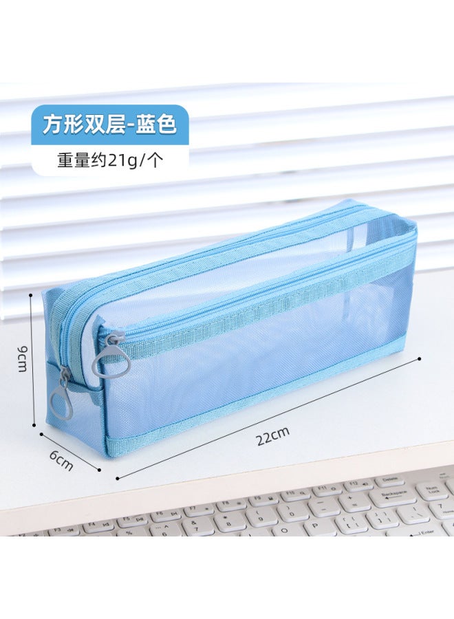 HELPS Creative Mesh Transparent Pen Bag Rectangular Student Exam Zipper Large Capacity Pencil Bag Stationery Box - Image 1
