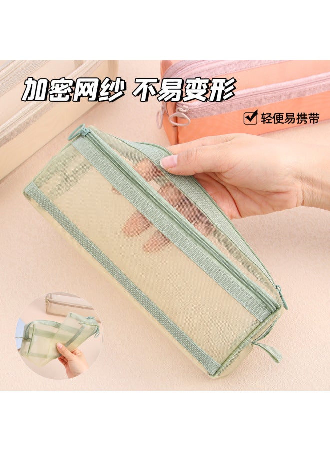 HELPS Creative Mesh Transparent Pen Bag Rectangular Student Exam Zipper Large Capacity Pencil Bag Stationery Box - Image 3