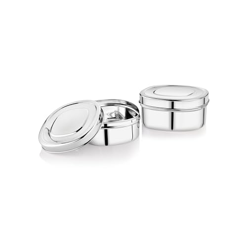 EMBASSY Stainless Steel Square Puri Box/Dabba | Size 4 | 450 ml | Pack of 2 | Ideal for Chapati, Paratha, Dry Food, Snacks & Fruits | Stackable/Multipurpose Storage Container - Image 1