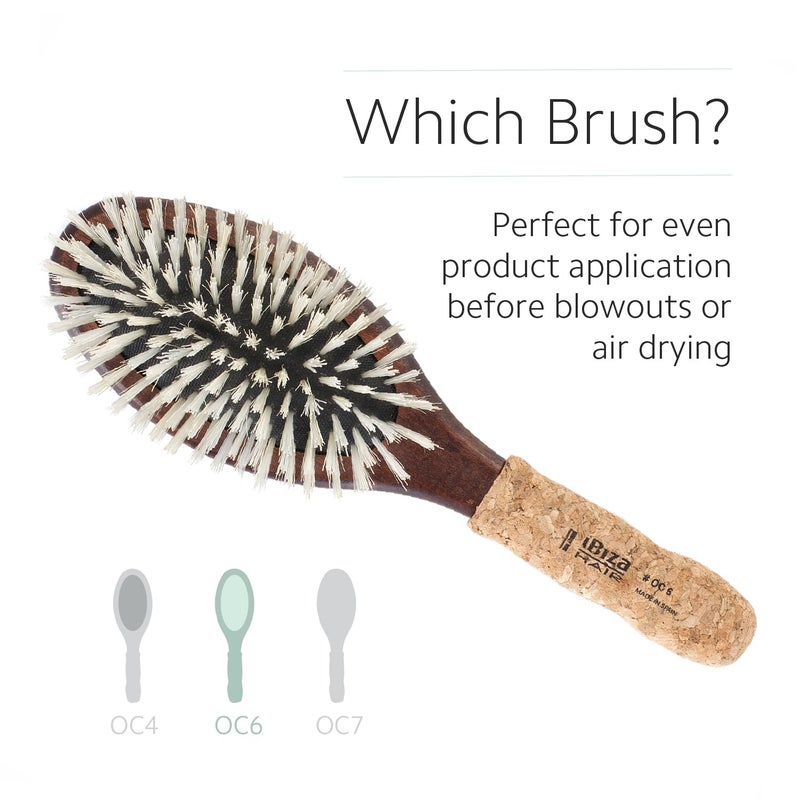 Ibiza Hair Oval Boar Flat Brush (OC6) | Reinforced Boar & Nylon Bristles with Cork Handle | Creates Shiny Looks | Ideal for Short to Long Styles | Use Before or After Blowouts | Heat Resistant - Image 4