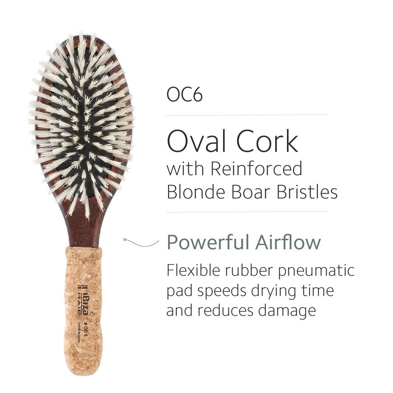 Ibiza Hair Oval Boar Flat Brush (OC6) | Reinforced Boar & Nylon Bristles with Cork Handle | Creates Shiny Looks | Ideal for Short to Long Styles | Use Before or After Blowouts | Heat Resistant - Image 2