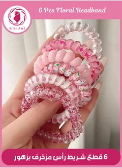 KHAJUL 6-Piece Waterproof Spiral Hair Ties,  Multicolour Ponytail Holders For Woman Girls Telephone Cord Hair Coils For Thin Hair (Pink)  - Image 1
