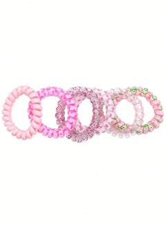 KHAJUL 6-Piece Waterproof Spiral Hair Ties,  Multicolour Ponytail Holders For Woman Girls Telephone Cord Hair Coils For Thin Hair (Pink)  - Image 2