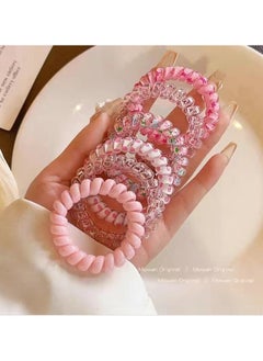 KHAJUL 6-Piece Waterproof Spiral Hair Ties,  Multicolour Ponytail Holders For Woman Girls Telephone Cord Hair Coils For Thin Hair (Pink)  - Image 3