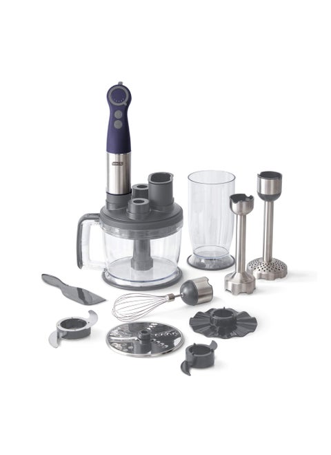 Dash Chef Series Deluxe Immersion Hand Blender 5 Speed Stick Blender with Stainless Steel Blades Dough Hooks Food Processor Grate Mash Slice Whisk Attachments and Recipe Guide  Midnight