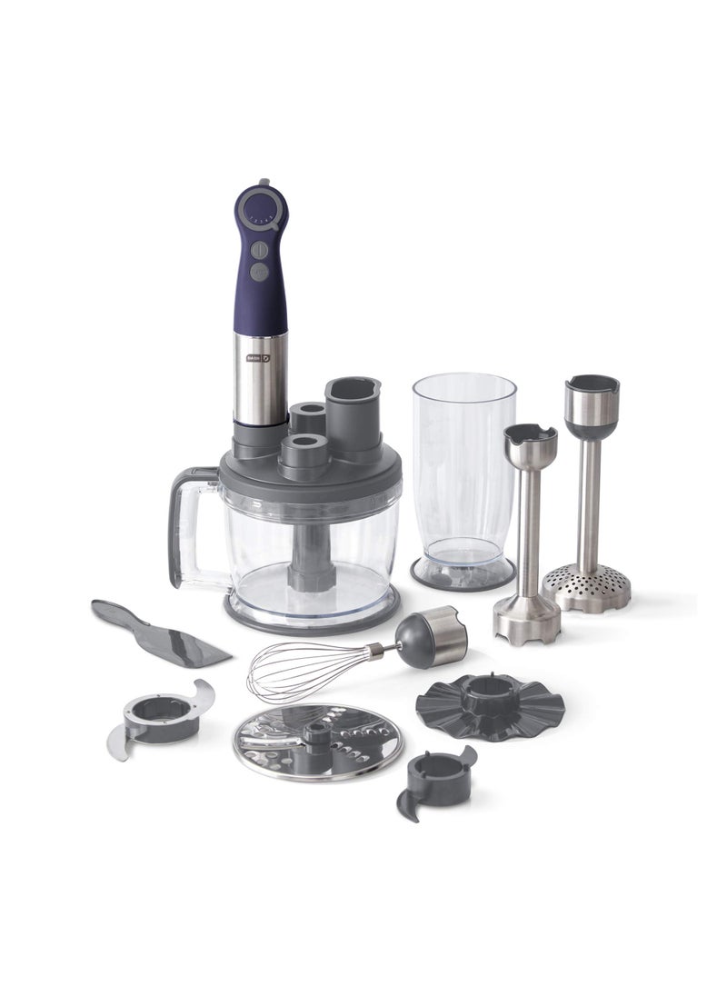 Dash Dash Chef Series Deluxe Immersion Hand Blender 5 Speed Stick Blender with Stainless Steel Blades Dough Hooks Food Processor Grate Mash Slice Whisk Attachments and Recipe Guide  Midnight 