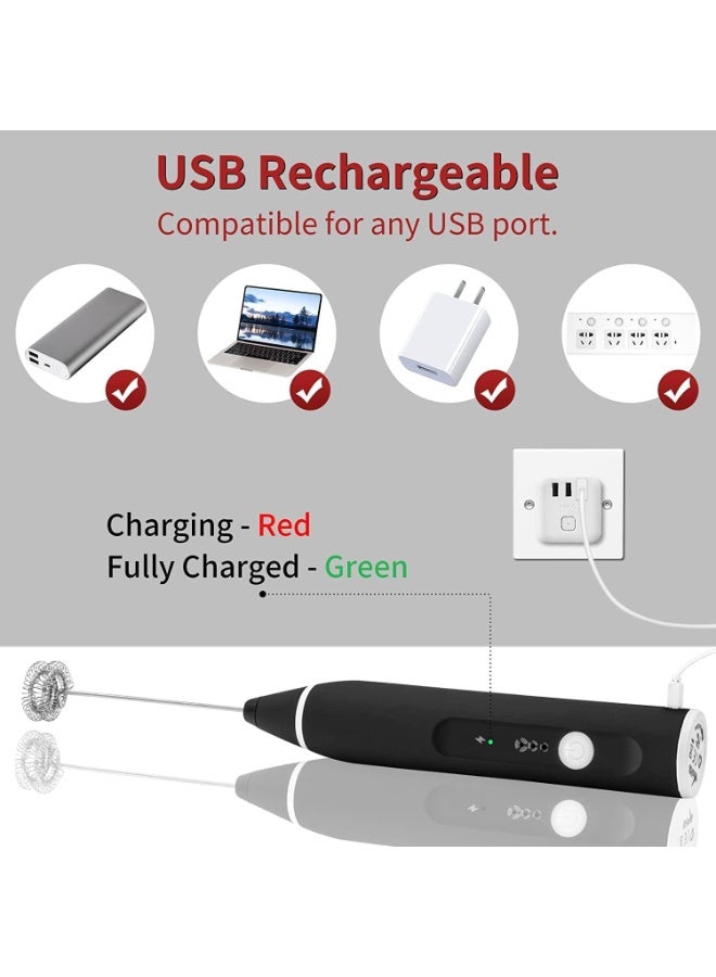 خفاقة حليب كهربائية يدوية - قابلة لإعادة الشحن عبر منفذ USB، بثلاث سرعات، لخفق وتحضير رغوة الحليب للاتيه والكابتشينو - Image 3
