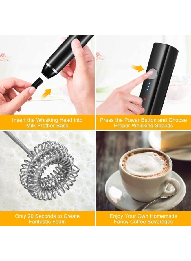 خفاقة حليب كهربائية يدوية - قابلة لإعادة الشحن عبر منفذ USB، بثلاث سرعات، لخفق وتحضير رغوة الحليب للاتيه والكابتشينو - Image 4