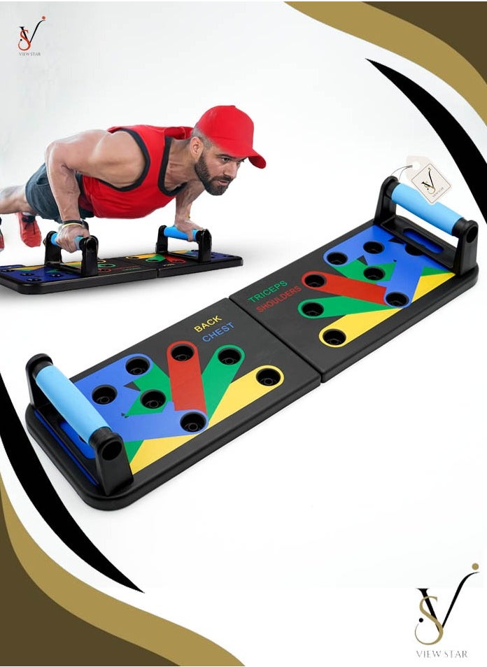 VIEW STAR Viewstar Push Up Board Fitness System 9 in 1 Color-Coded Pushup Bar for Home Workout | Portable Bodybuilding Equipment for Chest, Back, Arms, Shoulders, Core | Strength Training for Men & Women  - Image 1