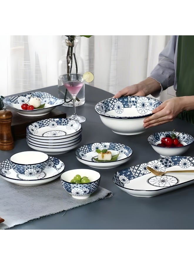 Neonix 34-piece porcelain dinner service, premium blue-and-white patterned tableware for formal occasions, food-grade high-temperature porcelain, microwave and dishwasher safe. - Image 2