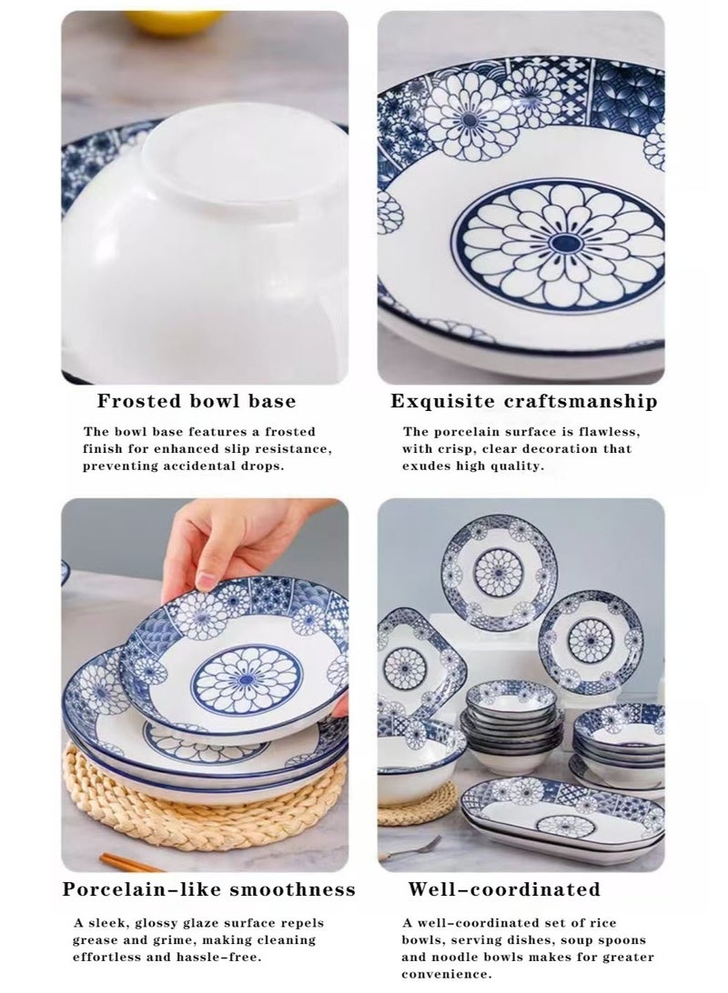 Neonix 34-piece porcelain dinner service, premium blue-and-white patterned tableware for formal occasions, food-grade high-temperature porcelain, microwave and dishwasher safe. - Image 5